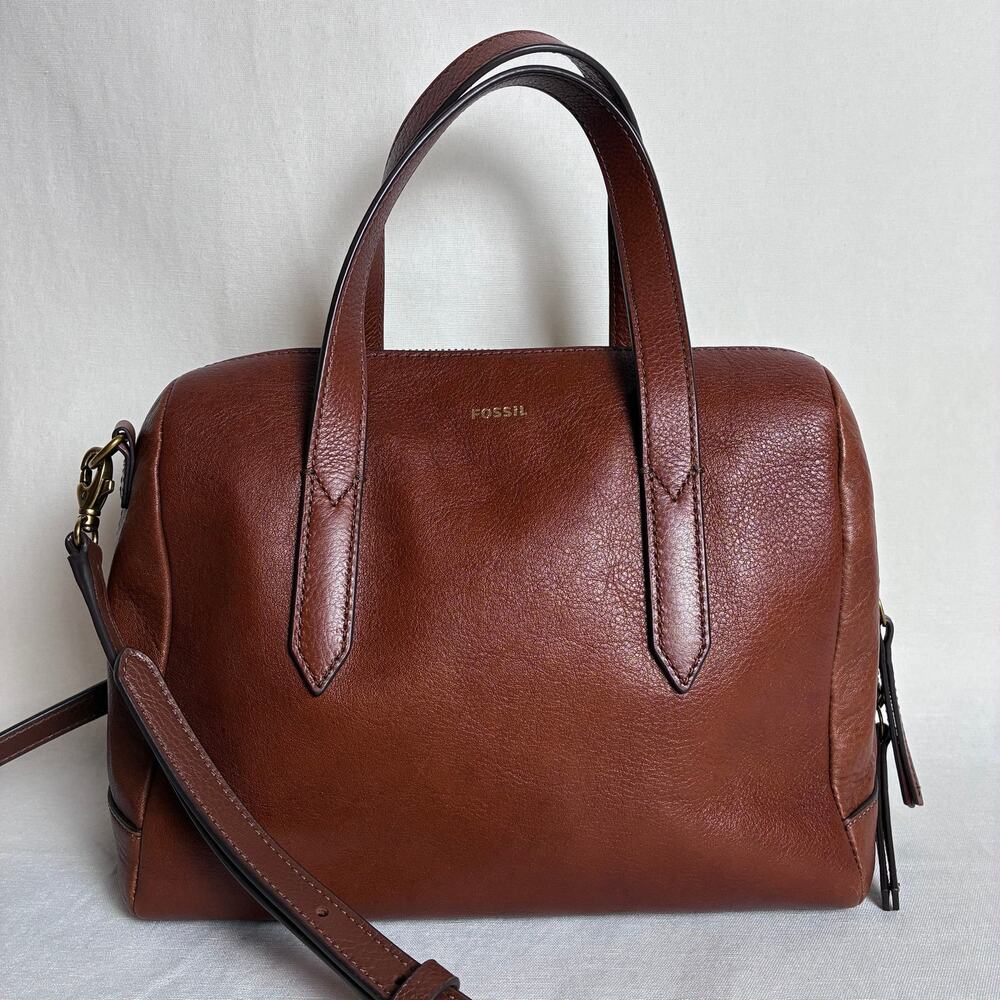 Fossil Leather Satchel Brown Crossbody Bag Dark Academia Prep Minimalist ZB7258